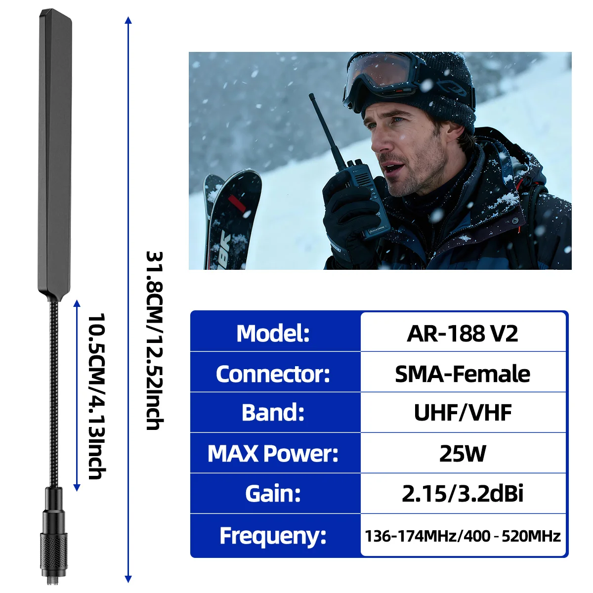 ABBREE AR-188 V2 구즈넥 전술 안테나 SMA-여성형 VHF UHF (바오펑 UV-5R UV-5R MINI UV-5RH UV-21 PRO UV-32 무전기용)