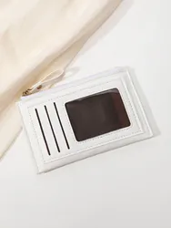 Ultra - Thin Minimalist PU Leather Wallet with Zipper Card Holder (QB343 - White)