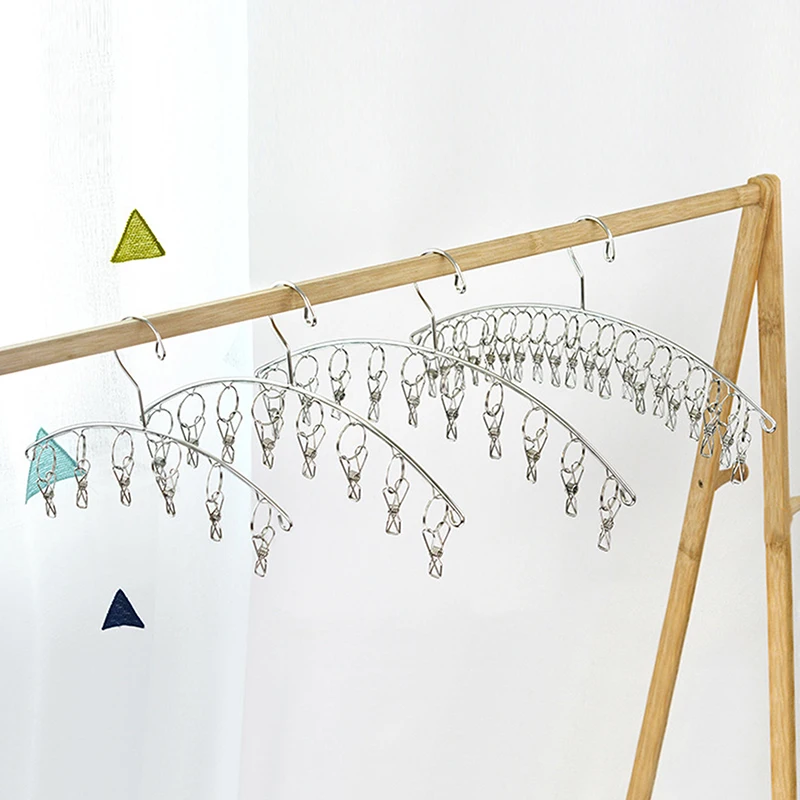 6-20Pegs Stainless Steel Clothes Drying Hanger Windproof Clothing Rack Clips Sock Laundry Airer Hanger Underwear Socks Holder 4
