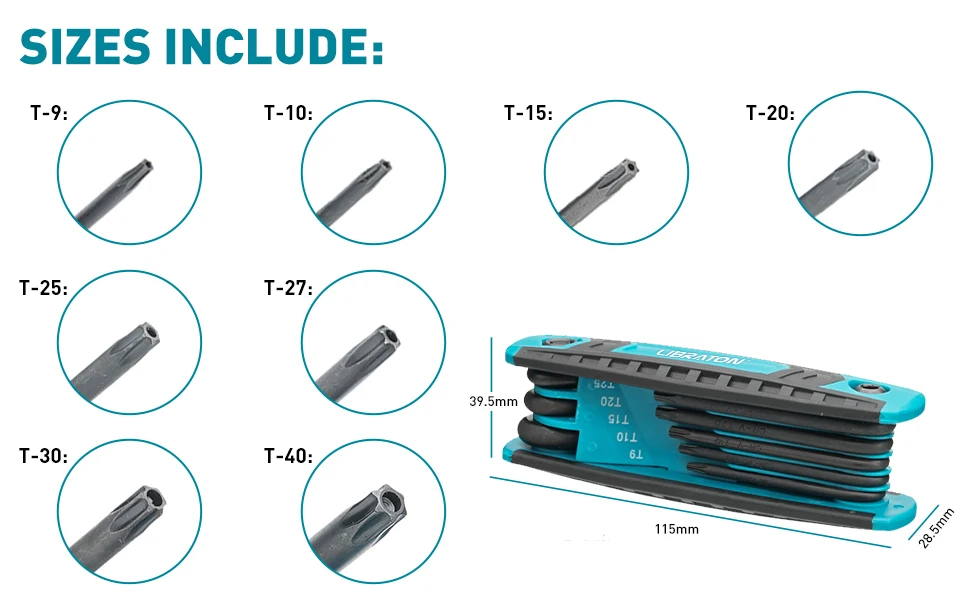 Description Picture 5 of itemLIBRATON 8 in 1 Folding Allen Wrench Set Metric Allen Key Set Tool Or Folding Tamper Proof Torx Key Set Portable Star Wrench Kit