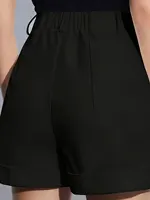 Black Women's Oversized Woven Solid Color Casual Shorts Comfortable Loose Fit High Waist Knee-Length Summer Fashion Black - Image 6