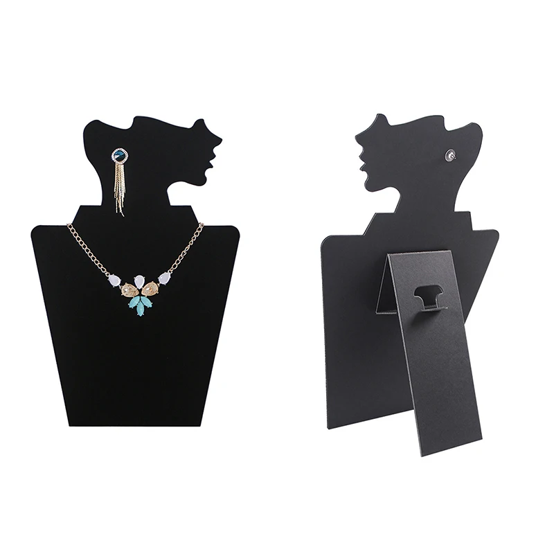 

Black Velvet Lateral Face Earring Necklace Pendant Display Cardboard Stand Simple Side Face Jewelry Organizer Holder Case Rack