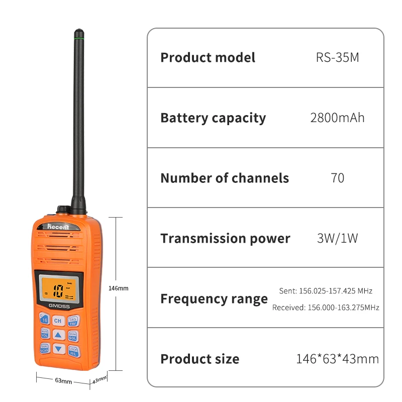 RECENT RS-35M GMDSS VHF transceiver handheld mobile marine radio RS35M Waterproof wireless Portable Two Way Radio Walkie Talkie 4