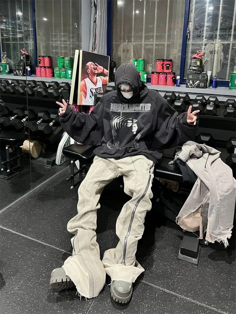 

New Grailz Project G/R Soul Massacre Print Plush Wash Vintage Hoodie Autumn/Winter High Street Casual Loose Oversized Sweater