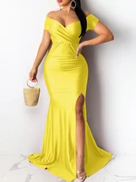 Classic High Slit Evening Dress Women Solid Maxi Long Dresses With Sleeves Wedding Bridesmaid Elegant Party Dresses 2025 Woman - Image 6