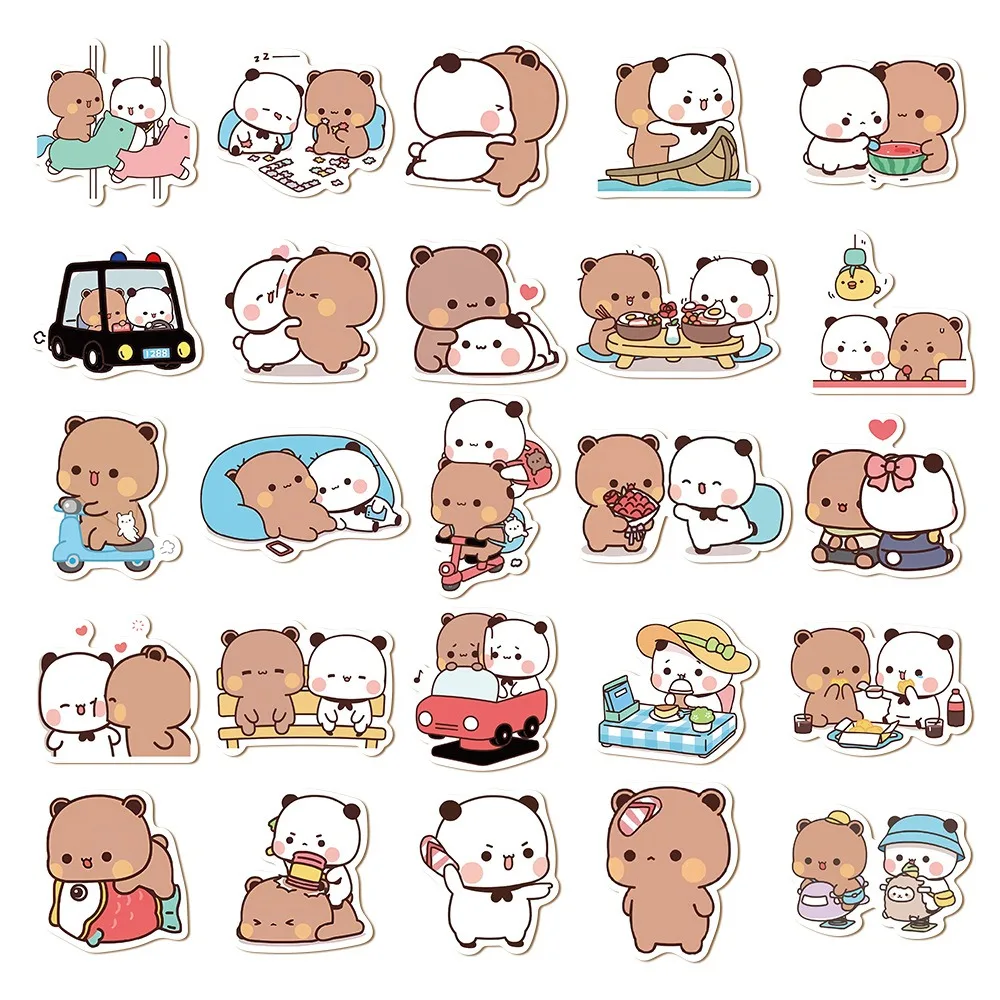 50sheets/set Bear Cute Bear and Panda Stickers PVC Panda Bubu Dudu Stickers Cartoon Waterproof Cartoon Bear and Panda Stickers