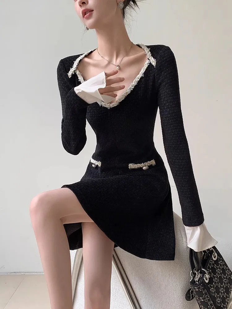 Fashion Female Autumn Flare Cuffs Tweed Dresses Slim Fit Chic Above Knee  Mini Long Sleeve Elegant Classy Dress Hot Sale 2025 New - AliExpress  200000345