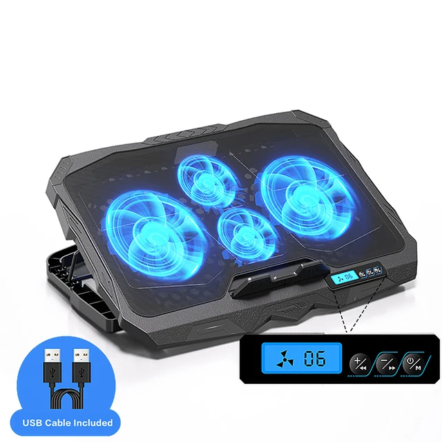 Laptop Cooling Stand 5 Height And 6 Wind Speed Adjustable For 17 Inch Notebook With 4 Fans Liquid Crystal Display And 2 USB Port