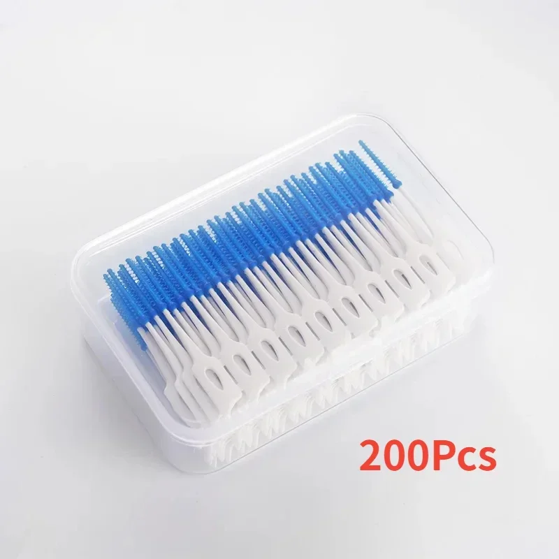 150/200개입 치간 실리콘 브러쉬 치아 사이 청소용 실리콘 이쑤시개 실 포함 구강 청소 도구