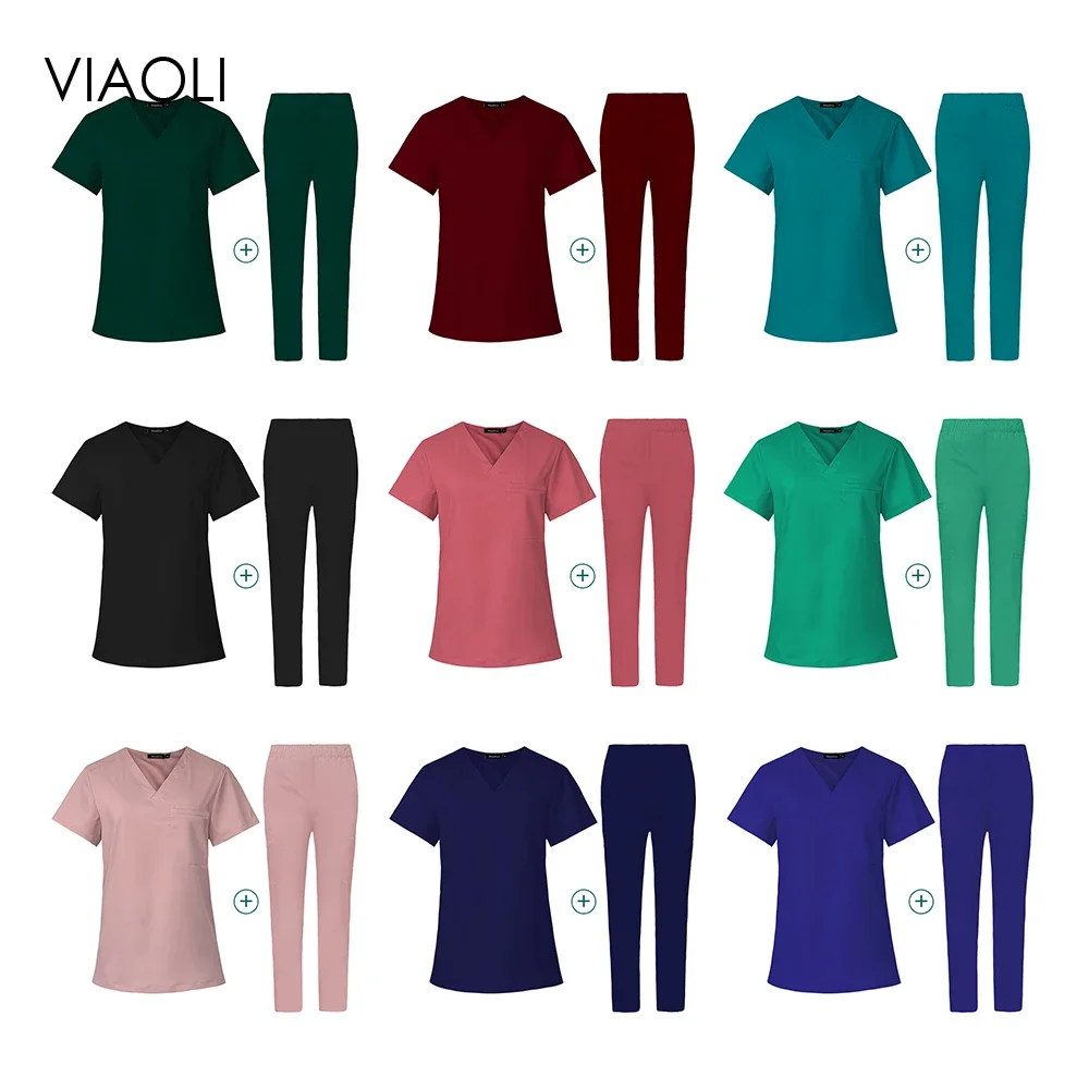 

Uniform Nurse Women Medical Blouse Scrub Joggers Sets Healthcare Uniform Nursing Cleaning Work Wear Unisex Hospital Dental Scrub