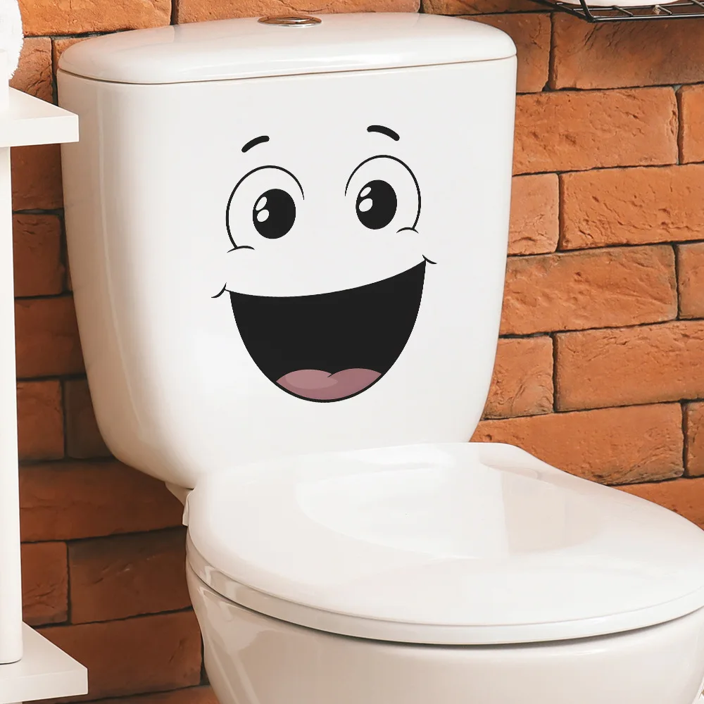 Cartoon Funny Smiling Face Wall Sticker For Bathroom Toilet Decoration Mural Living Room Cabinet Home Decor Self-adhesive Decals