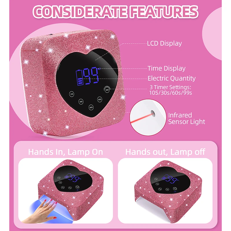 충전식 UV LED 네일 램프, 전문 무선 젤 광택제 건조 램프, 매니큐어용, 배터리 내장 네일 아트, 30LED