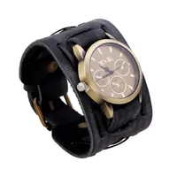Men'S Cool Worn Wide Cuff Leather Watch Band Watch Retro Punk Style Men'S Stainless Steel Quartz Watch Relogios Masculino 1