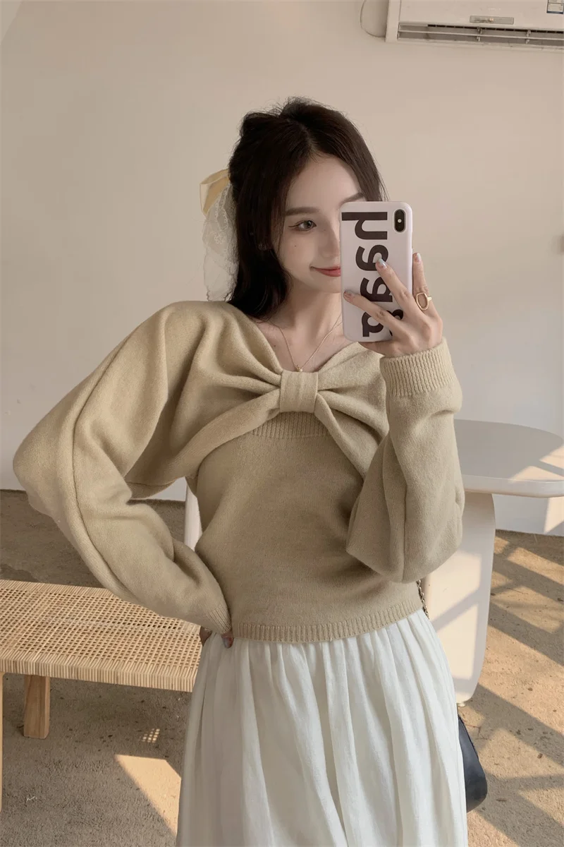 Winter Pullover Sweater Women Bow Loose Knitted Sweater Female
