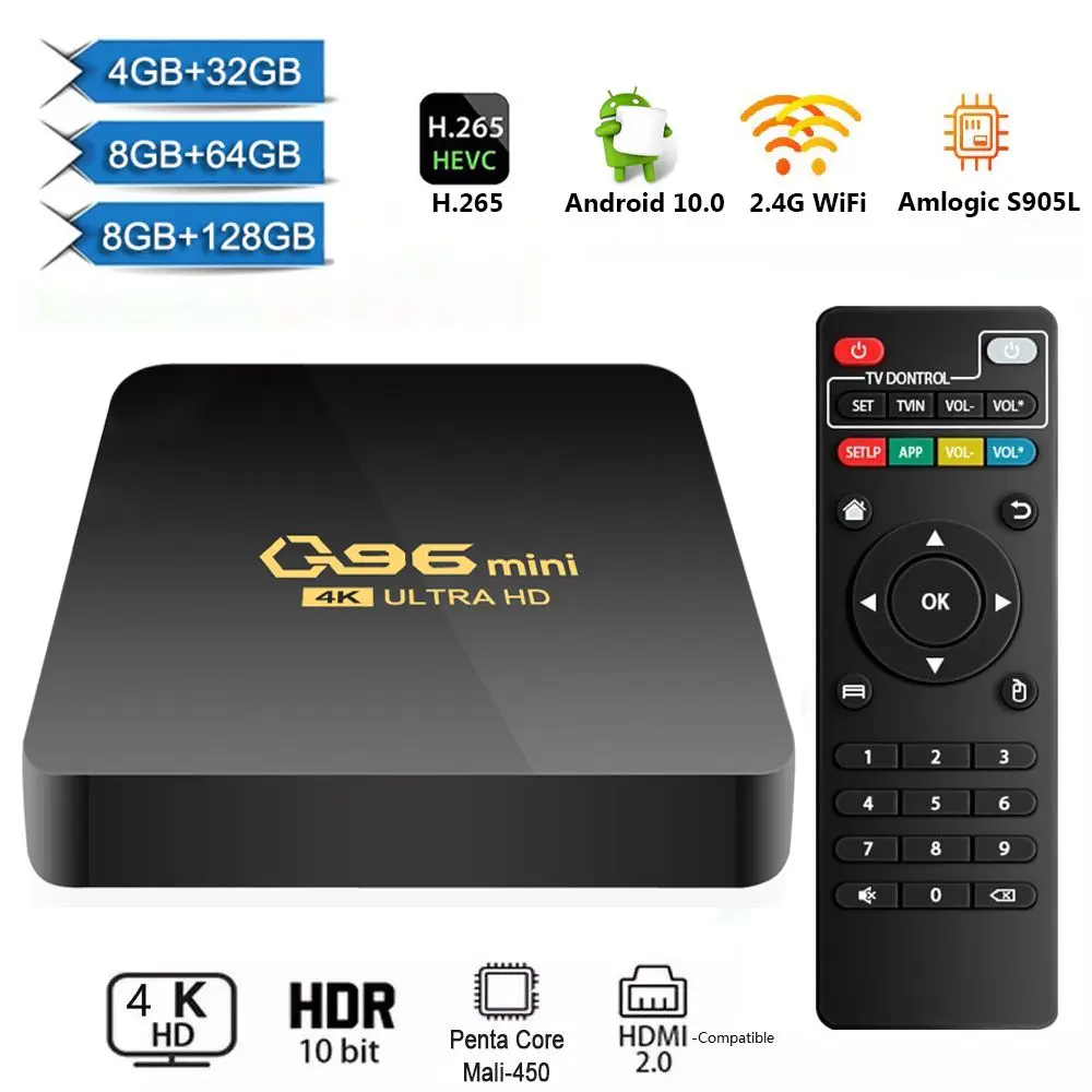 Смарт ТВ-приставка Q96 на Android 10 0 с четырехъядерным процессором Amlogic S905L Wi-Fi 2 4 ГГц 4K