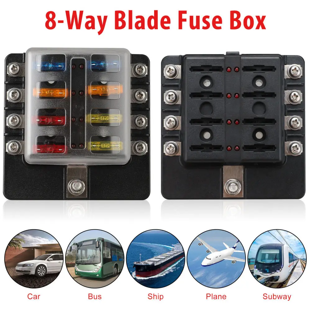 ShinePick 6-Way Blade Fuse Box With LED Indicators - Fuse Block With Cover For Car, Boat, RV, Truck