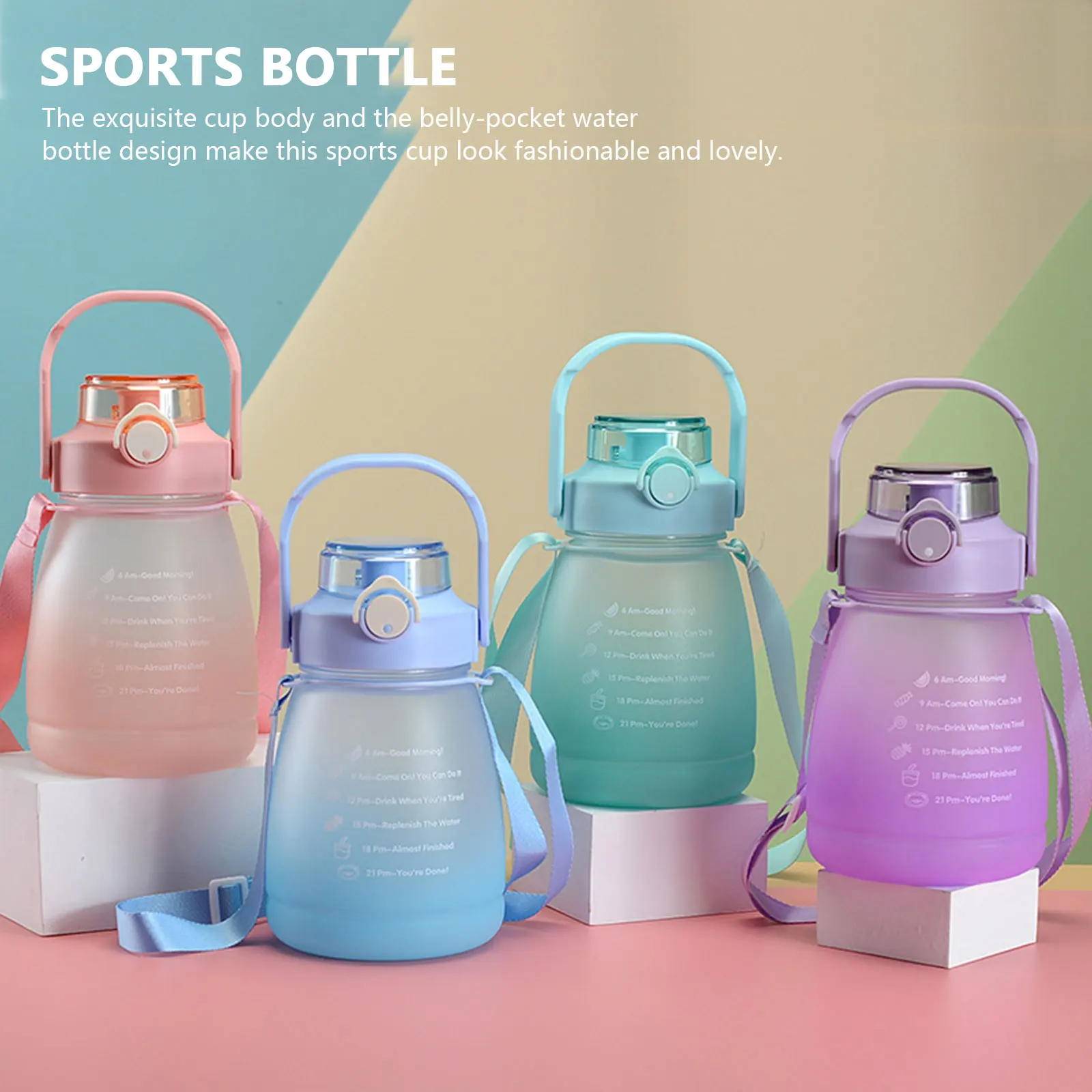 1300ml Big Belly Cup Large Capacity Straw Water Bottle Portable