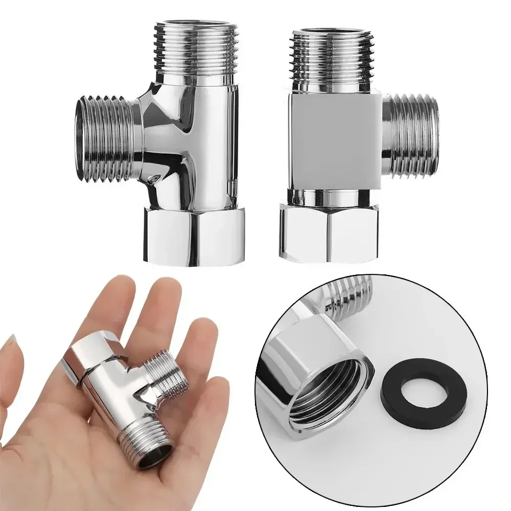 1/2" 3 Way Brass Chrome Diverter Water Separator T Shape Faucet Adapter Valve Water Tap Splitter Shower Supply