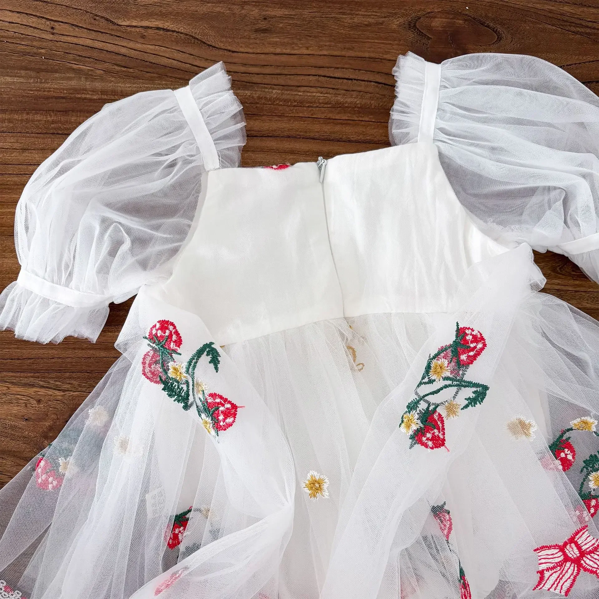 Spring Summer Embroidered Princess Onesie with Butterfly Knots And Bubble Sleeves Baby Girl Cotton Romper with Trousers