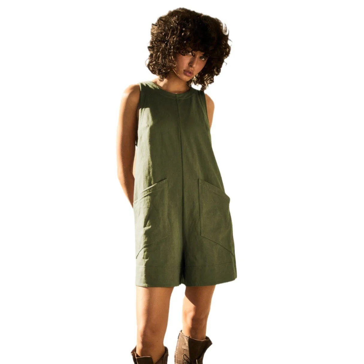 Jumpsuit 2024 Explosion Basic Color Personalized Hipster Pocket Knit One-piece Shorts Women's
