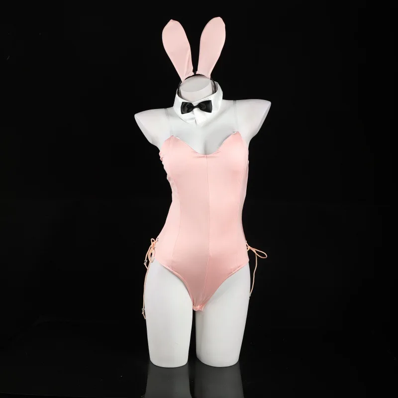 Sexy Bunny Girl Costume - Faux Leather Bodysuit with Tie Headband Set