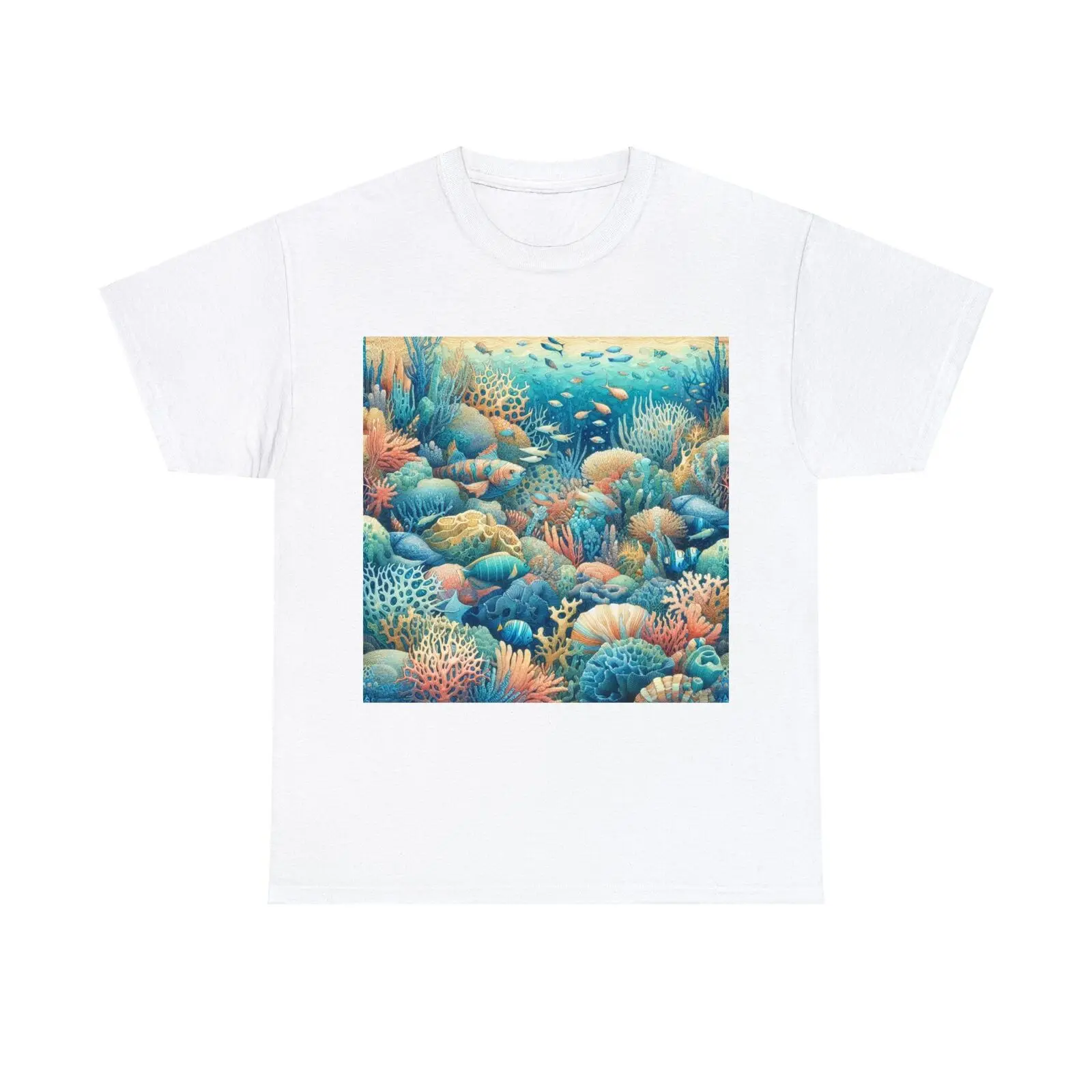 Maglietta Unisex Per Adulti Retro Underwater World Vibrant Marine Life Coral Reef Ocean Maniche Lunghe O Corte