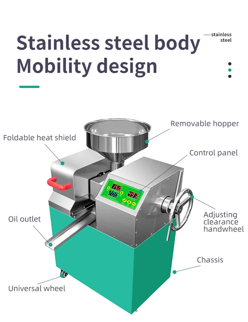 Description Picture 3 of itemP10 Small Commercial Oil Press Fully Automatic Stainless Steel Oil Press 1200w Power 9-15kg per Hour Medium Commercial Selling