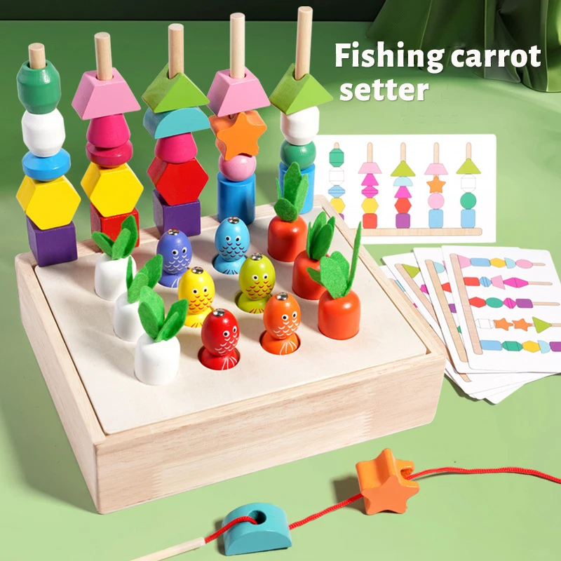 Montessori Wooden Toys Children Colorful Beaded Color Shape Matching Learning Toys Puzzle Game Toys Parent-child Interaction Toy 2