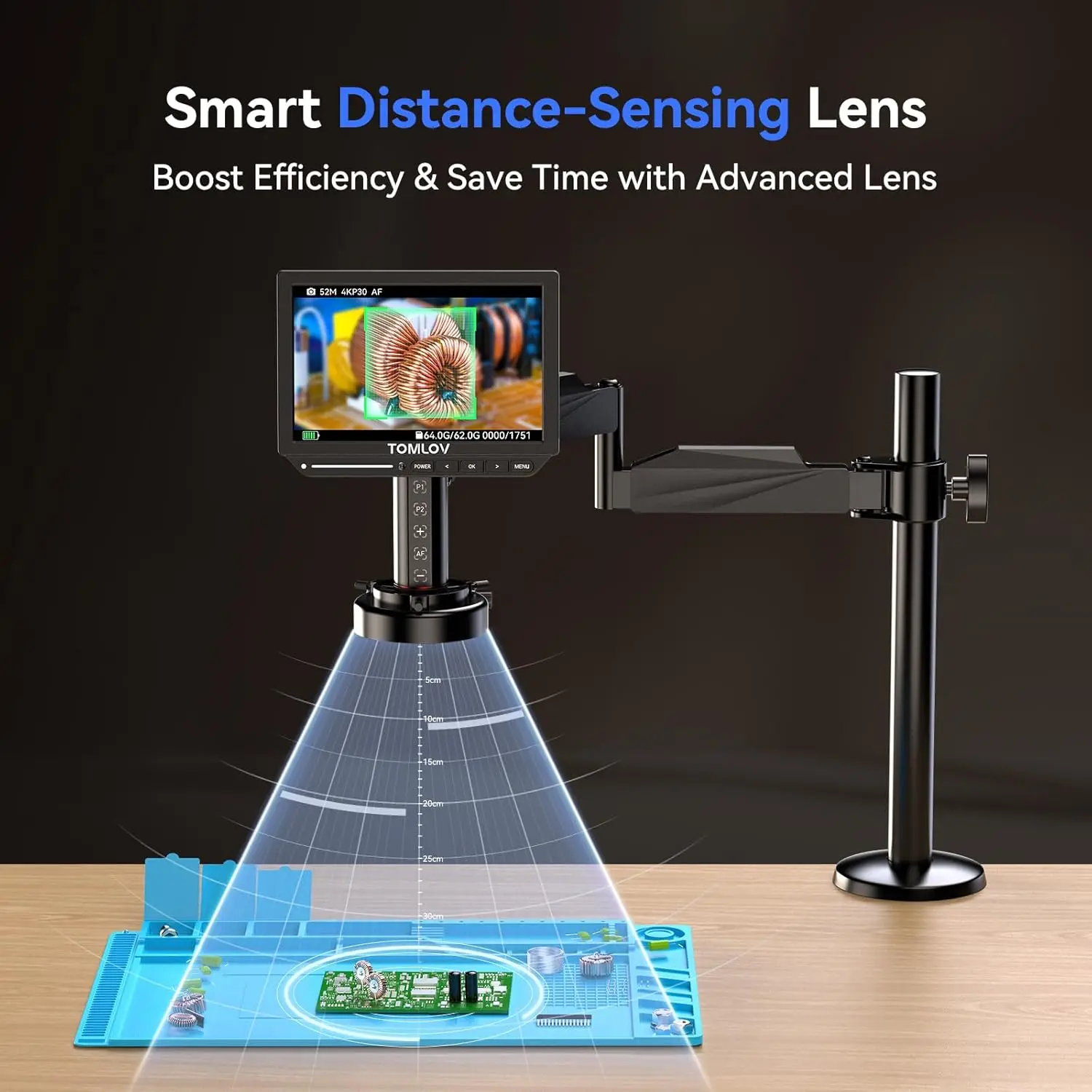 TOMLOV Autofocus 4K Digital Microscope 2000X 8" TM4K-AF Flex Arm HDMI Electronics Soldering Microscope for Mobile Phone Repair 4