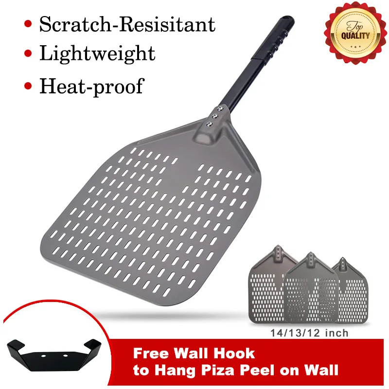 SHANGPEIXUAN 14/13/12 Inch Perforated Pizza Peel Rectangular Pizza Shovel Aluminum Hard Coating or Anodized Peel