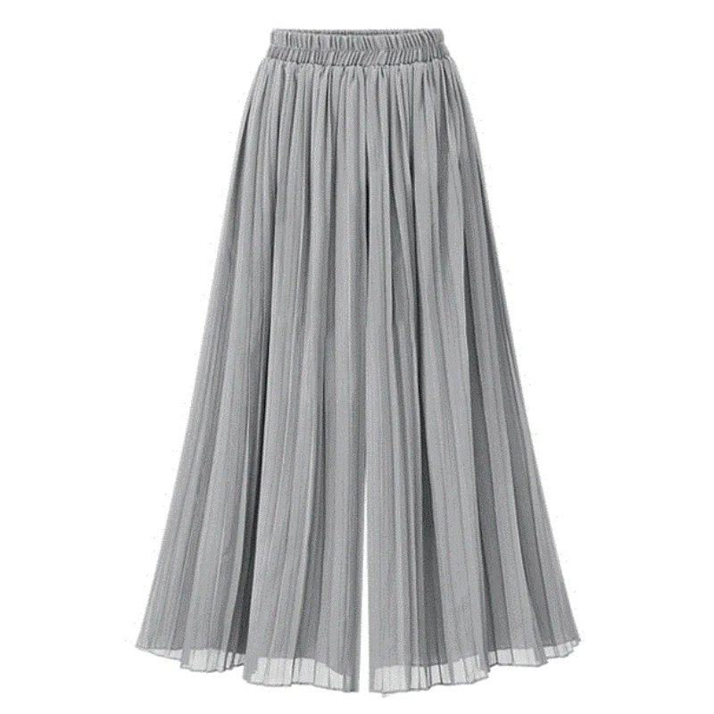 Women's Summer Thin Chiffon Pleated Beach Pantskirt Solid Color Oversized High Waist Loose Casual Wide Leg Cropped Pants