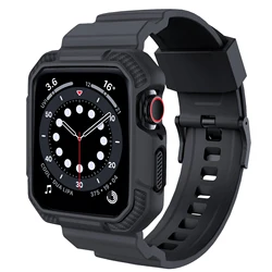 Rugged Armor Watch Strap with Durable Protective Case for 42mm 44mm 45mm (Dark grey)