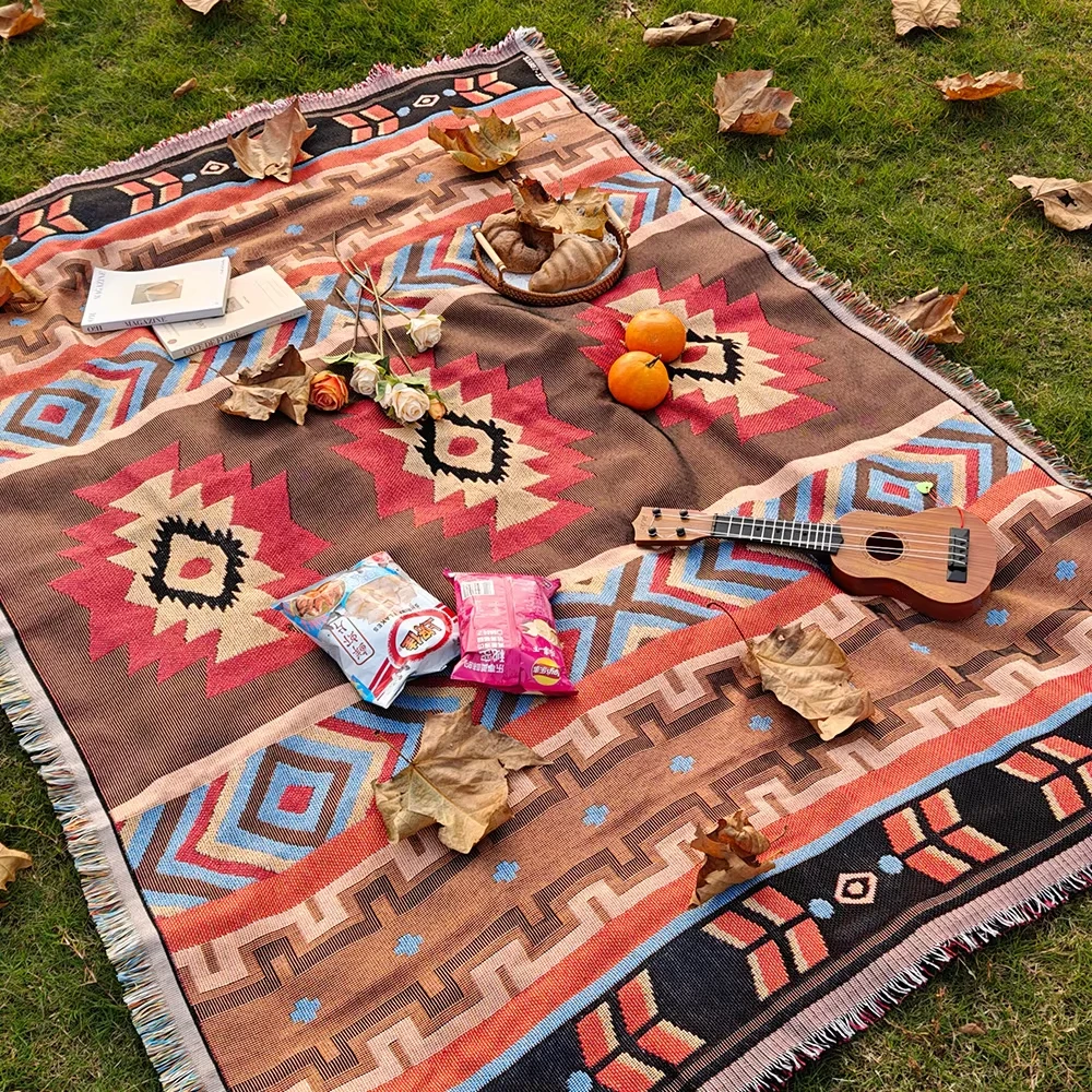 Versatile Western Bohemian Blankets Outdoor Blankets Camping Picnic Blankets Decorative Bed Blankets Checkered Sofa Pads Travel - 5