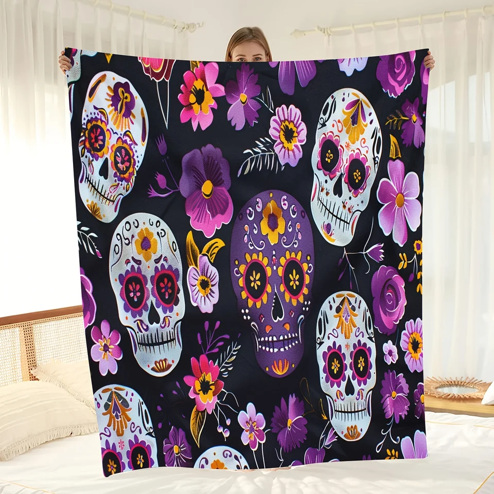 Vintage Sugar Skull Cozy Throw Blanket