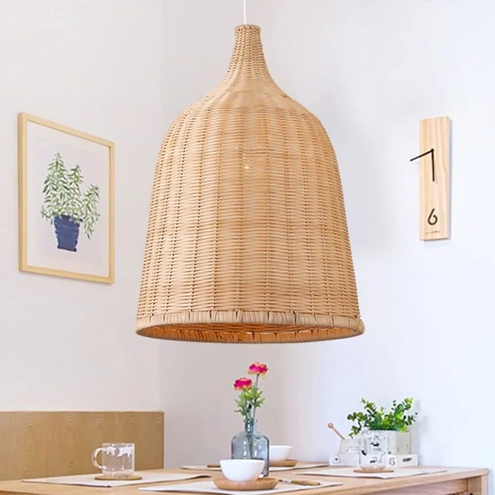 26/35/45/60CM Boho Rattan Chandelier Light Vintage Zen Hand Knitted Ceiling Chandelier Lamp for Bedroom Tea Room Restaurant E27