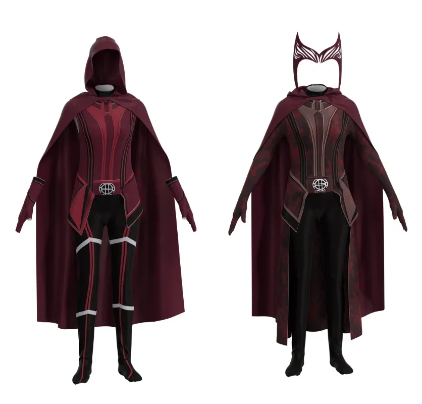 

Female Wanda Maximoff Cosplay Costume Scarlet Witch Headwear Cloak and Pants Full Set Outfit Halloween Accessories Props
