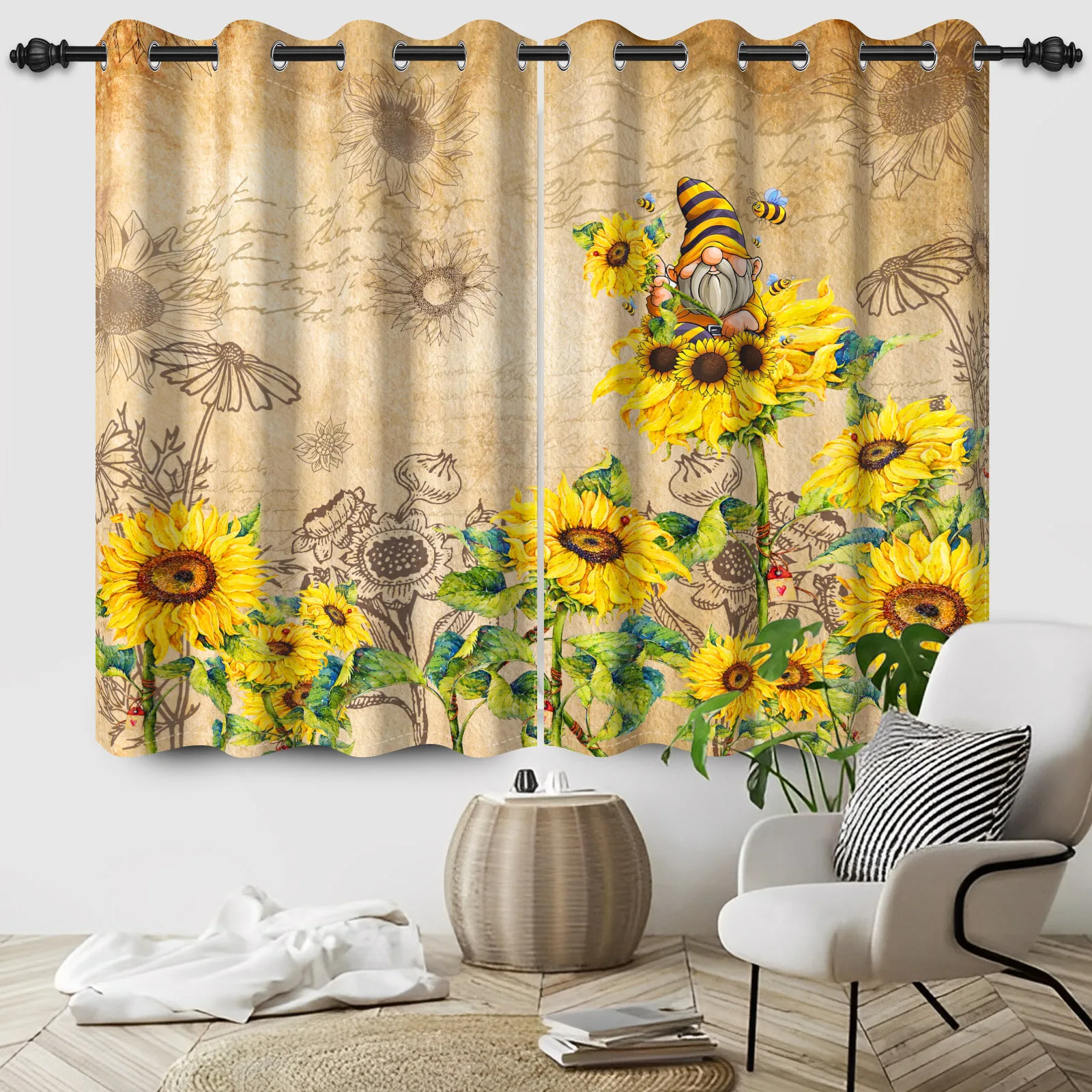 Curtains Spring Sunflowers Sunsets Shine In Bloom Flowers For Bedroom And Living Room Blackout Polyester Curtains Home Decor 2