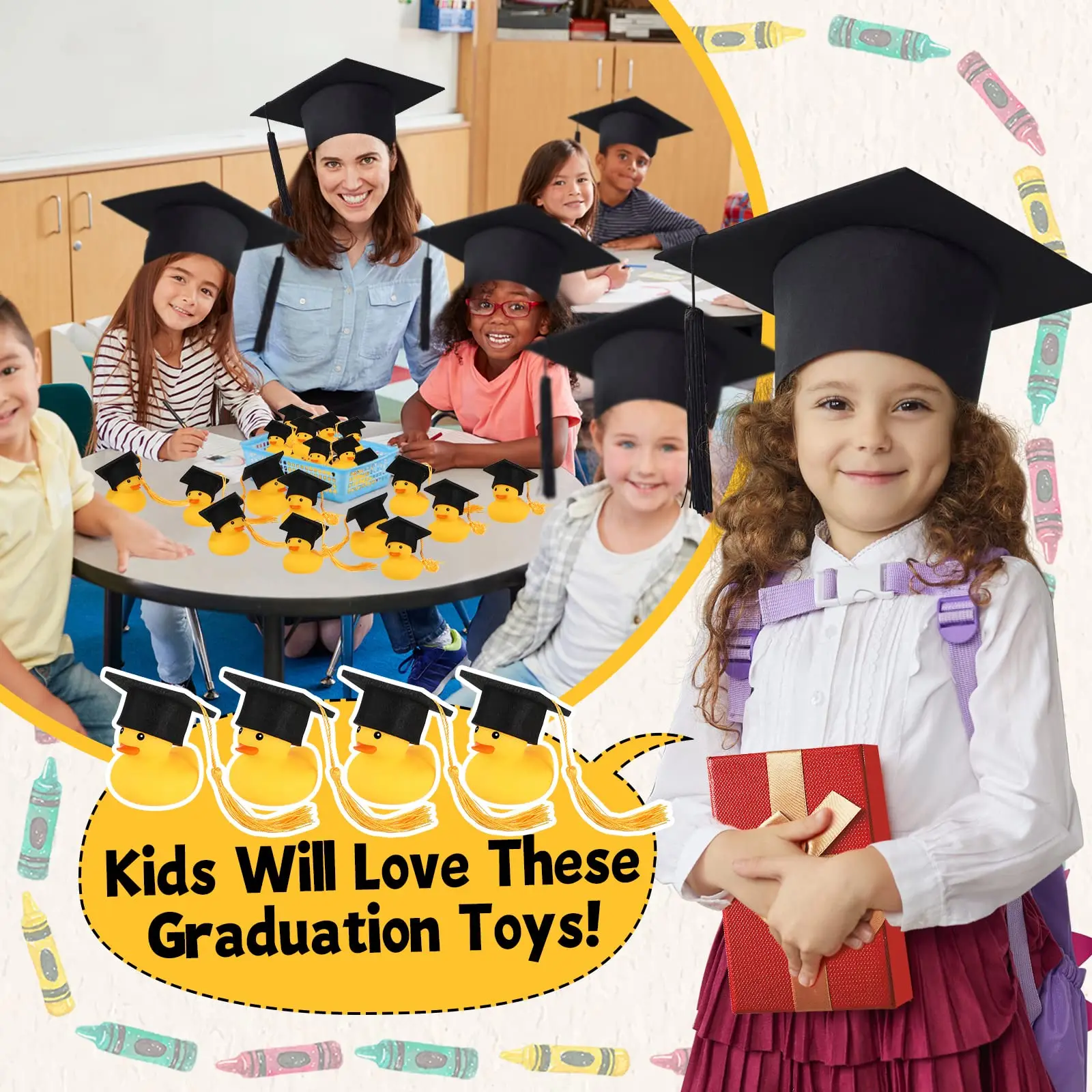 48 Pieces Graduation Rubber Ducks with Graduation Cap Graduation Party Bath Rubber Duck Graduation Cap Duck 4
