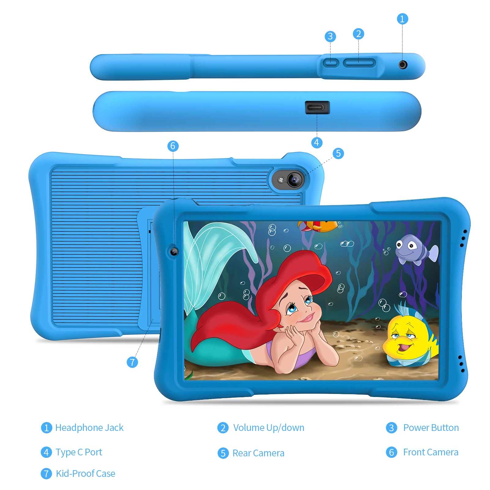 PRITOM 10 inch kids tablet Android 12, 4GB(2+2)+32GB, Quad Core, 6000 mAh, WiFi 6, Dual Camera, Bluetooth, Toddler Tablet 4