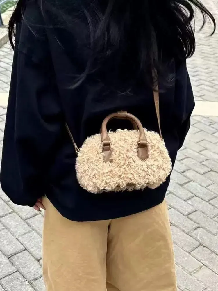 Fashionable Lamb Fur Handbag Women's Crossbody Bag New Arrival Pillow Shaped Handbag Autumn Season Small Bag Versatile Design