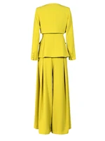 أطقم بنطال ساق واسعة أنيقة من DEAT ، أكمام طويلة ، سترة برقبة على شكل حرف V ، خصر متجمع ، فضفاض ، سيدة مكتب ، جديد ، الخريف ، 15G7152 1