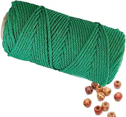 Vibrant Macrame Hand-Knitting Cotton Cord - 100m of 3mm Natural Rope for Colorful Weaving and Wall Hangings (Green)