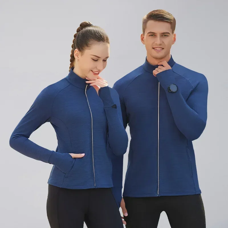 Men's Women's Marathon Running Training Jackets Thumb Holes Watch hole Stand collar Fitness Winter Jogging Training Zipper Coat 2