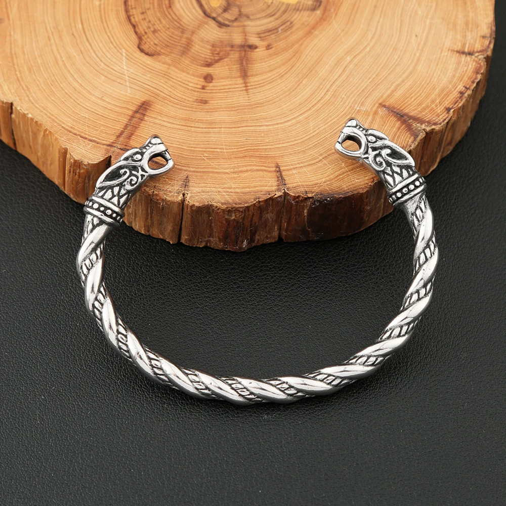 Vikings Stainless Steel Double Dragon Bracelet For Men Women Punk Fashion Wristband Cuff Bangles Classic Vintage Animal Jewelry bangle bracelet,stainless steel bracelet