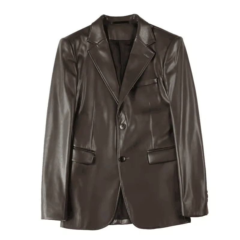 Men's Leather Jacket 2024 Autumn Highend Fashion Solid Slim Fit Business Blazers Coats Korean Casual PU Leather Suit Tuxedo 6