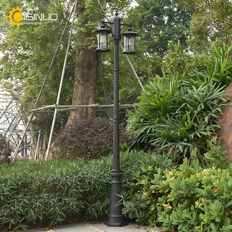Outdoor Lamp Post Light 2 Head Classic Black Lamp Pole with Bubble Glass Panels E27 Base Waterproof Street Lighting for Backyard 3
