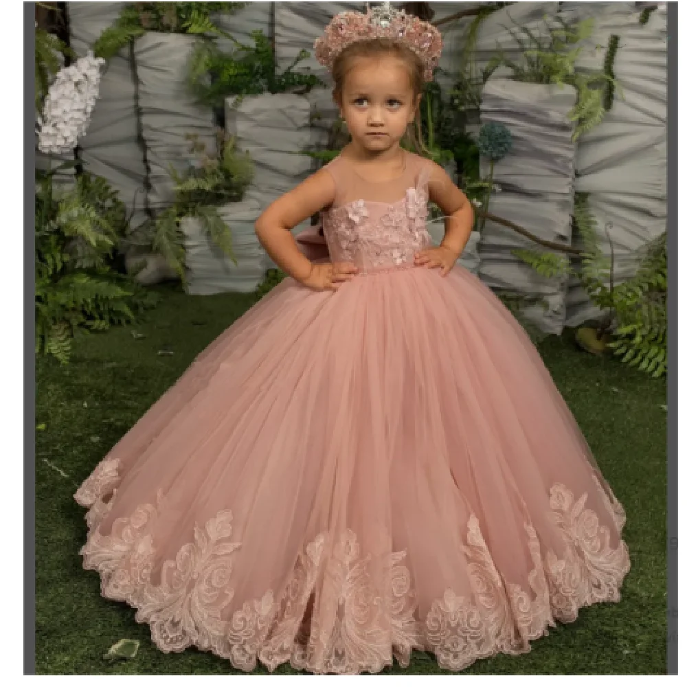 

Glitter Tulle Ball Gown Flower Girl Dresses For Wedding O Neck Pageant Gowns Sequined First Communion Dress Cap Sleeve