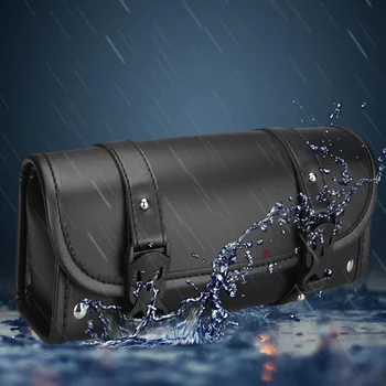 Borsa per attrezzi per moto, borsa per manubrio universale, borsa per forcella Borse laterali in rotolo nero in pelle PU, borsa impermeabile