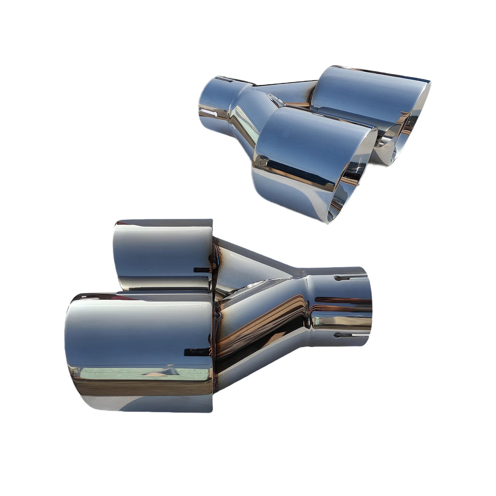Universal Car Stainless Steel Tail Throat Silencer Length Y-Shaped Double Out Twill Glossy Exhaust Muffler Tip exhaust muffler tip exhaust pipe muffler car intake muffler 1 Pcs