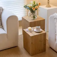 Tree Stump End Table Set of 2, Multiple Styling Layout with Wood Tree Ring Pattern, Natural Wood Color 1